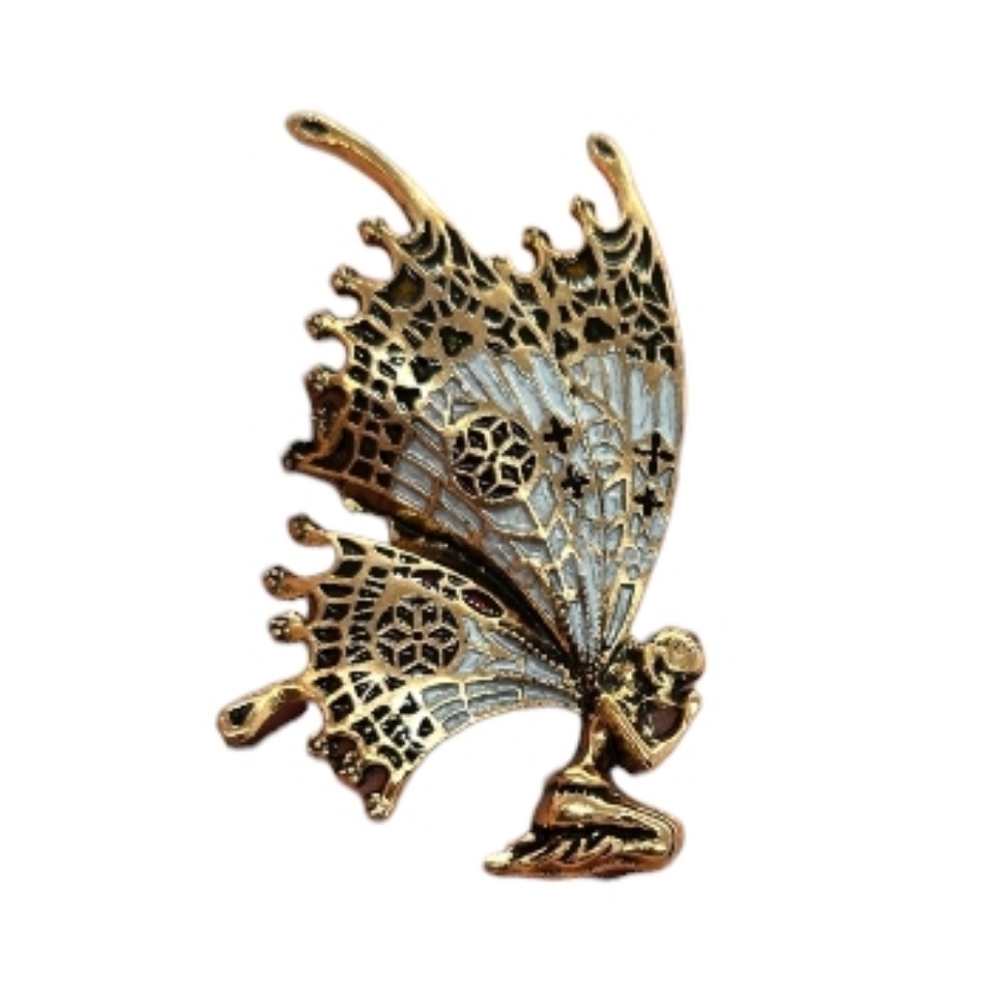 Gold Fairy Enamel Brooch Whimsical Winged Pin NWT Fairycore Magical Jewelry Gift - Picture 6 of 6